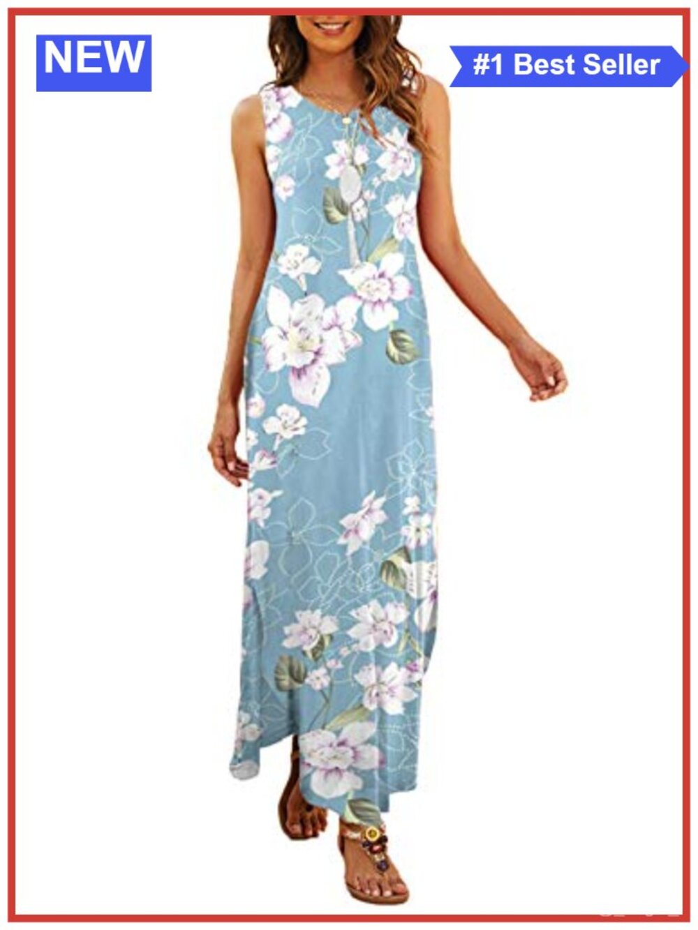 Women's Casual Sleeveless Loose Split Maxi Dress with Pockets